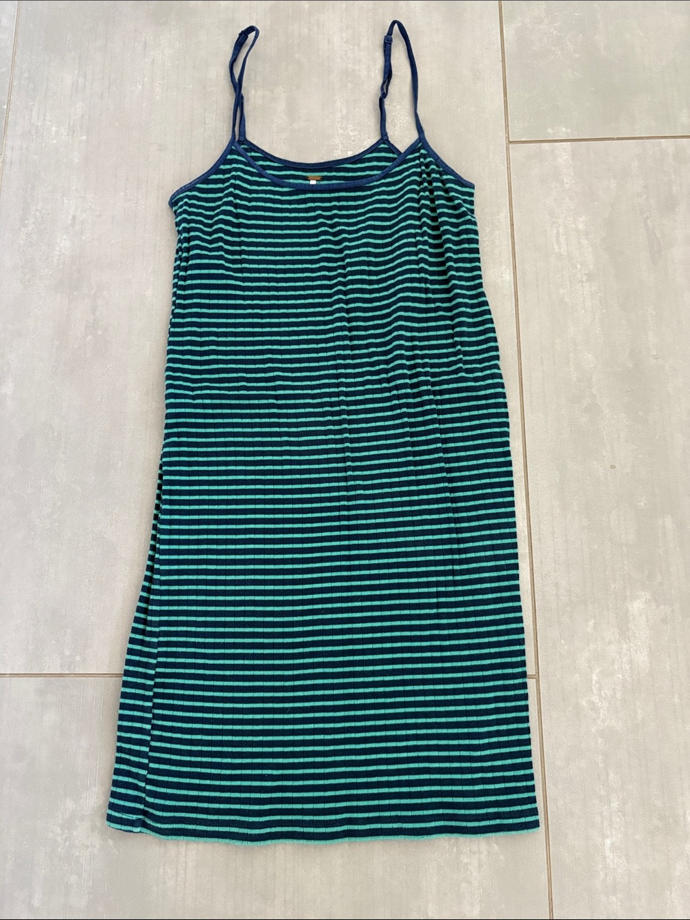 Free People Navy and Teal Striped Midi Slip Dress